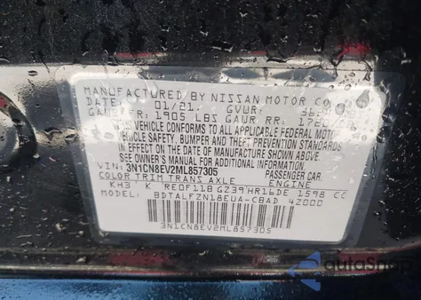 2021 Nissan Versa Sv Xtronic Cvt z USA, uszkodzony, nr VIN 3N1CN8EV2ML857305